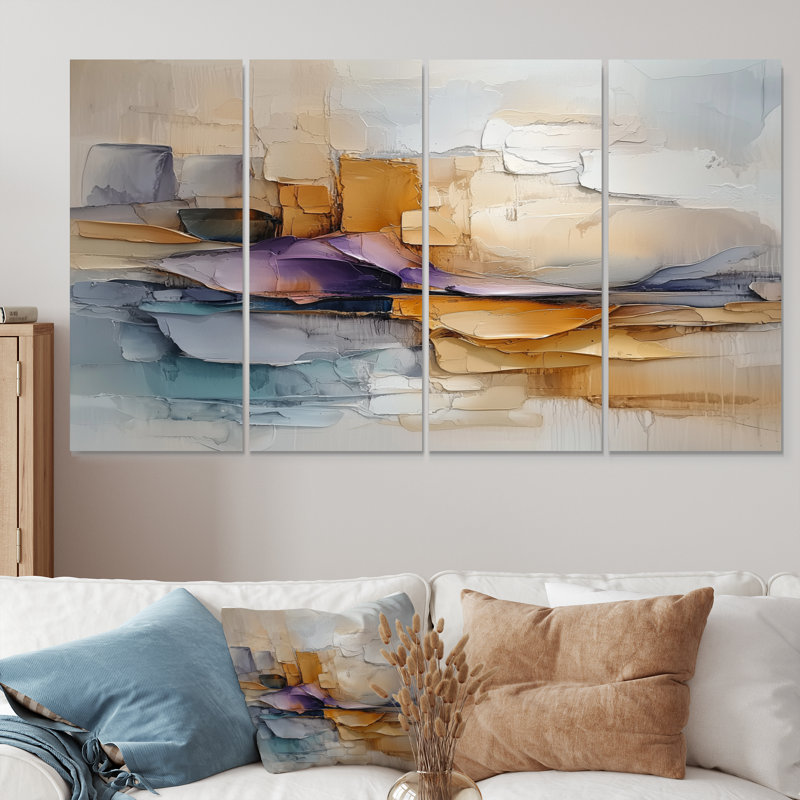 Carterton - art mural abstrait - art mural moderne pour le salon, H 32 po x l 64 po, 4
