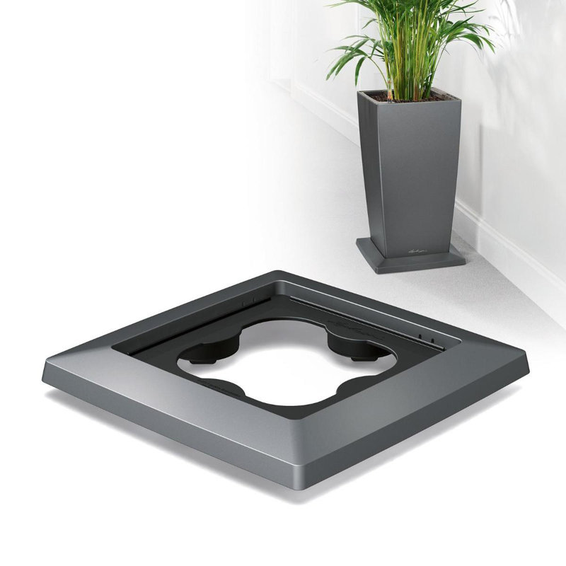 Charcoal Metallic Plastic Coaster for LECHUZA CUBICO Planters, 4.5 cm H x 41 cm W x 41 cm D