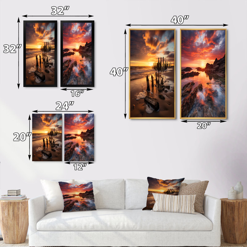 "Beach Photo Sables d'or", 2 pièces sur toile, Cadre blanc, H 40 po x l 40 po