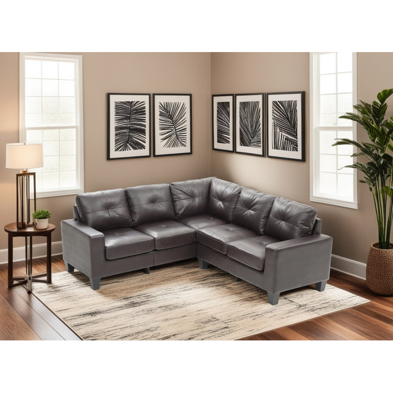 Gessner Sectional in Faux Leather, Dark Brown Faux Leather