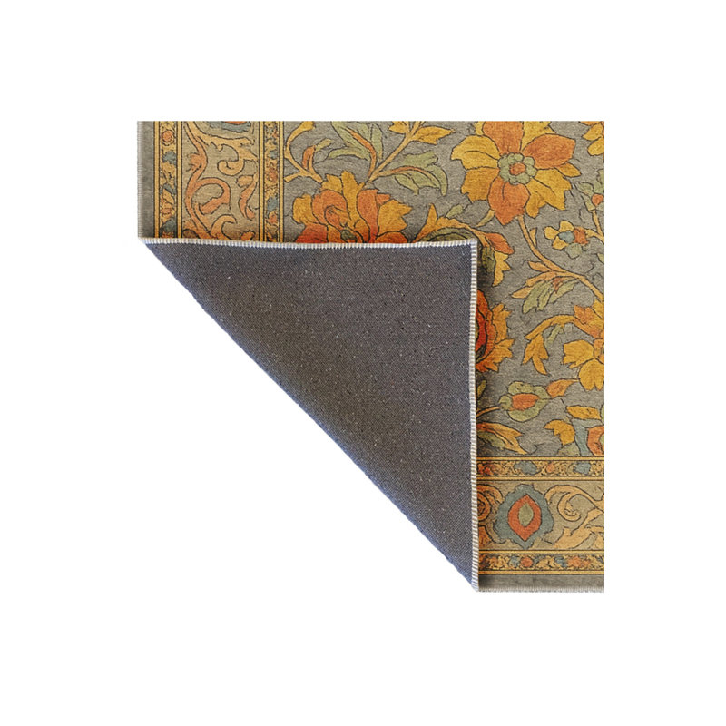 Tapis gris tissé à motif floral lavable Mosso, 3'3" x 4'11"