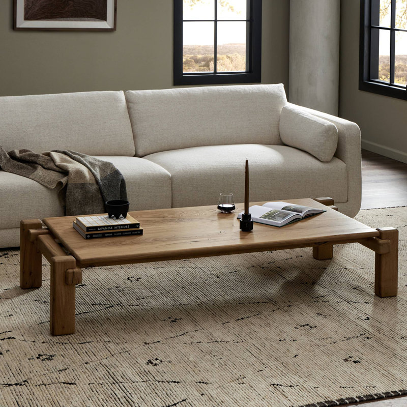 Marcia Single Coffee Table by Thomas Bina and Ronald Sasson, Grey Reclaimed French Oak, 13.75" H x 70.75" L x 31.5" W