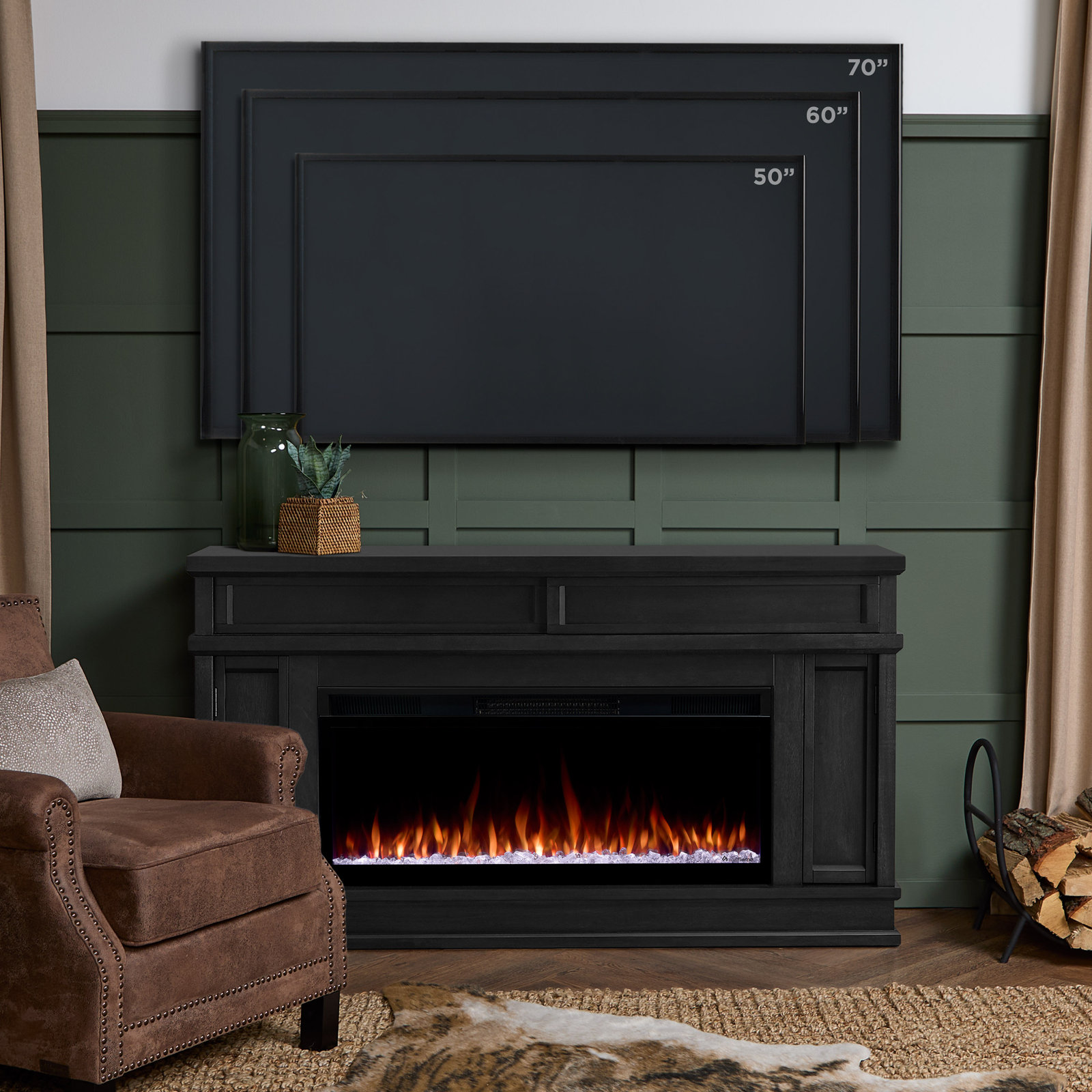 Torrey Landscape Electric Fireplace TV Stand, Black, Smart