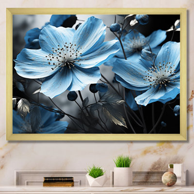 «Grey and Blue Botanical Symphony I», art abstrait sur toile botanique