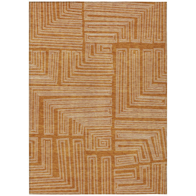 9' X 12' Copper And Ivory Geometric Washable Indoor Outdoor Area Rug