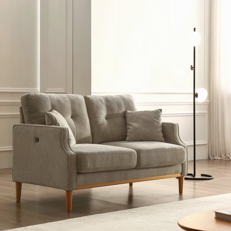 Canapé 2 places Living Space, causeuse avec tissu imperméable crème, charge USB