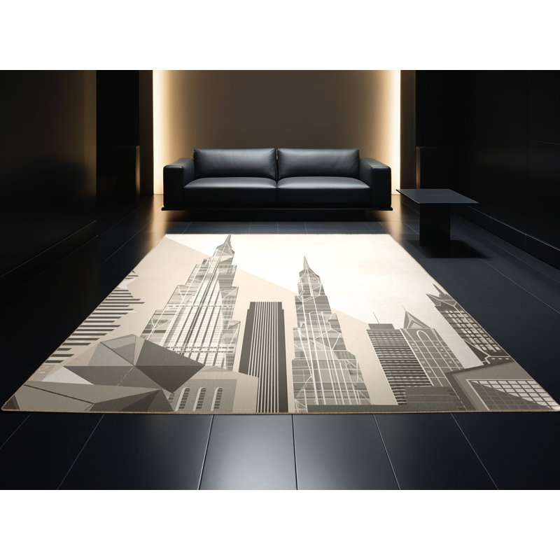 Machine Washable Panameno Posh & Luxe Geometric Rug in Beige – Beige Binding, 2x5