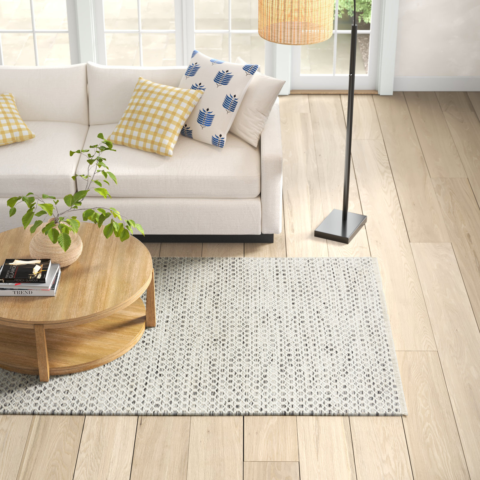 Quincy Beige Hand-Woven Geometric Wool Rug, Rectangle 5' x7'6"