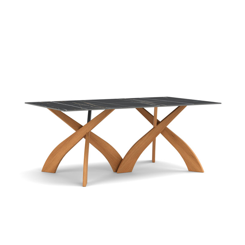 Entwine - Rectangular 48IN x 84IN Macchia Vecchia Stone Top Table - Natural Walnut Finish, 30"H x 72"L x 42"W
