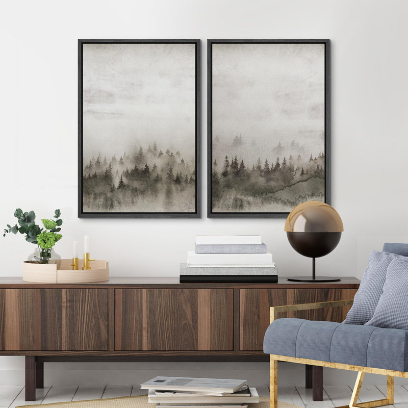 «Watercolor Splash Blue & Yellow Daisies Floral Botanical», 2 pièces sur toile, Cadre noir, H 24 po x l 36 po