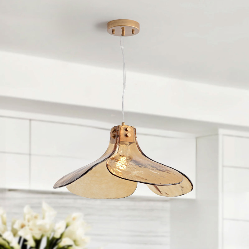 Mavis Single Light Four-leaf Amber Glass Pendant Light Chandelier