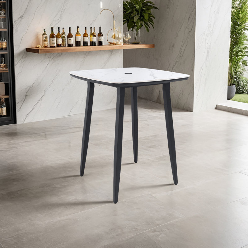 Kian Patio Bar Table with Sintered StoneTop & Umbrella Hole