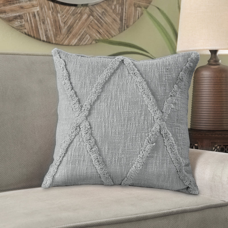 Ensemble de 2 coussins décoratifs en coton tissé à la main, Gris, H 18 po x l 18 po, Polyester