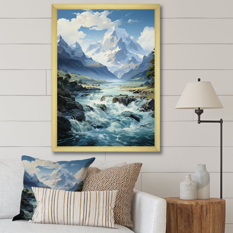 Glacier Glacial Symphony I - Reproduction d'art mural paysage et nature, Cadre photo doré, H 20 po x l 12 po x P 1 po