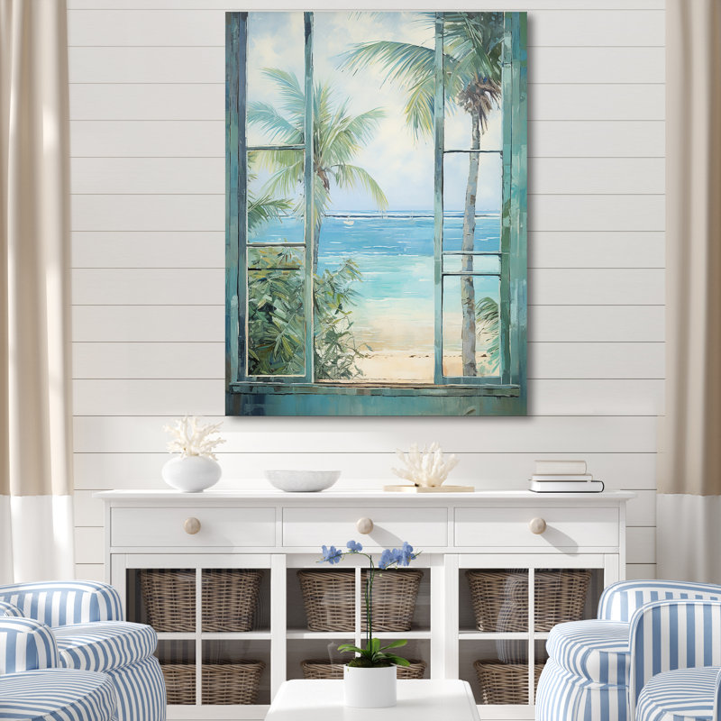 «Tropical beach Windows horizon I» - Impression sur toile côtières, H 32 po x l 24 po x P 1 po, Toile tendue