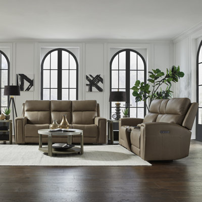 Anjelia Zero Wall Recline Sofa & Power Loveseat W/ Console Living Room Set