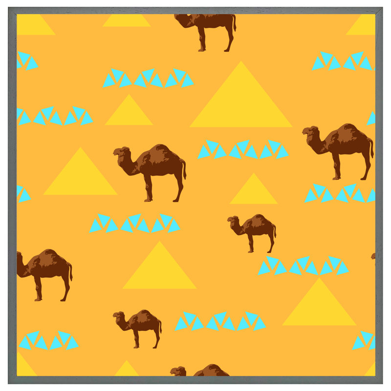 Motala Pattern with Camels 1 Piece Single Picture Frame Wall Art, 76cm H x 76cm W x 4cm D, Grey Framed
