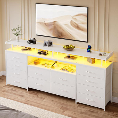 63" Large Tv Stand Dresser With  12 Drawers  For 65/70 Inch Tv, Entertainment Center With Led Lights & Power Outlets & Tv Console For Bedroom