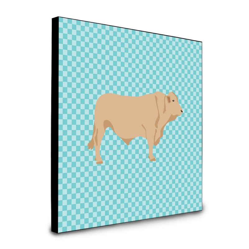 Panneau mural d’art de vache charolais Figlio, bleu