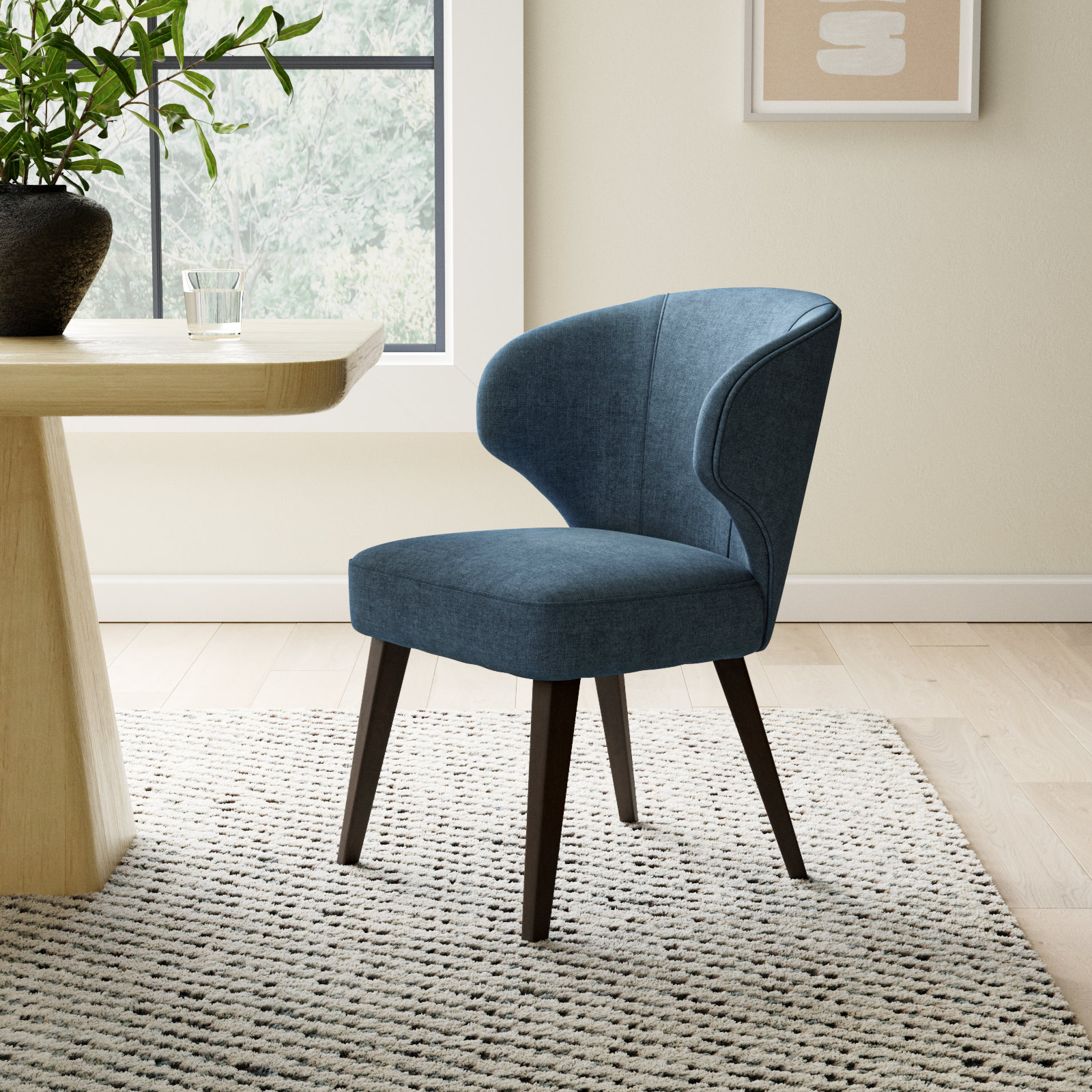Golino Fabric Upholstered Wingback Side Chair, Dark Brown, Navy