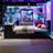 Full Size Wood Daybed with Twin Size Trundle,Desk,LED light and USB,Black+Blue-65048525-65048526