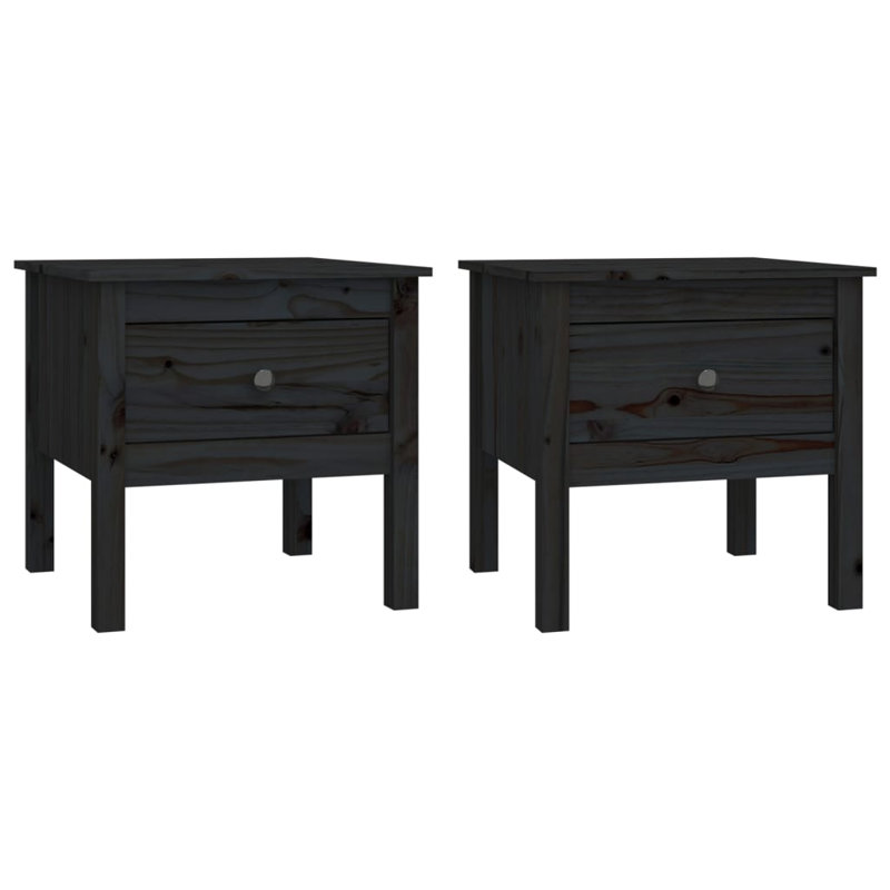 Kitija Solid Wood Side Table Set, Black