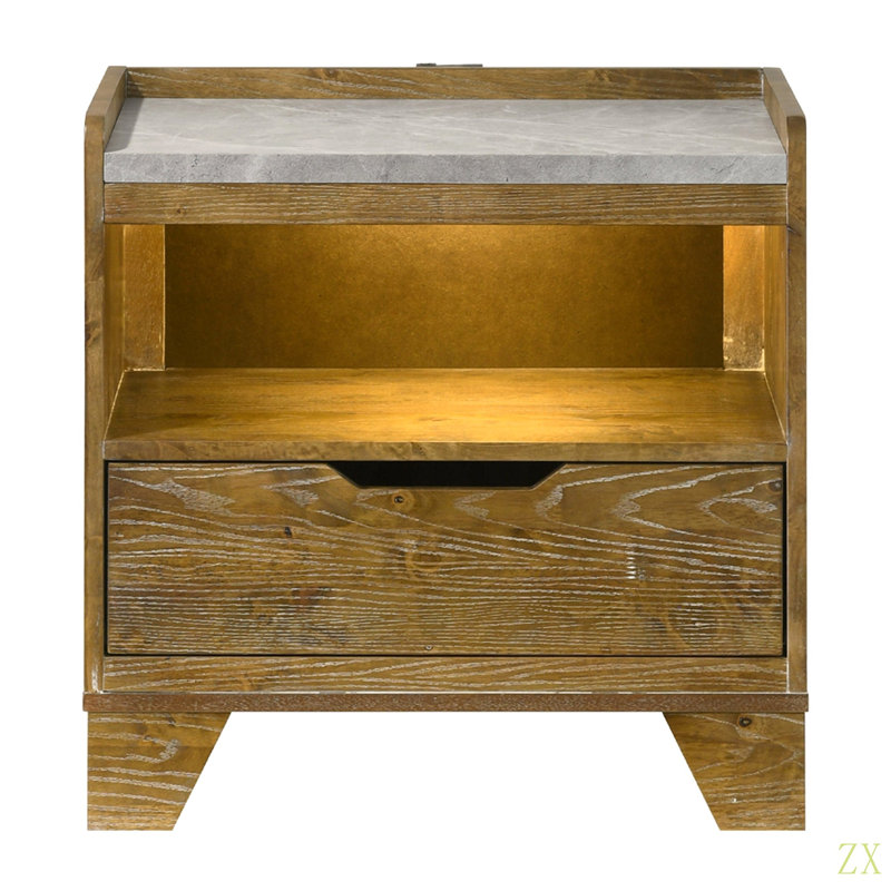 Table de chevet à finition transitionnelle avec ports USB et lumière USB