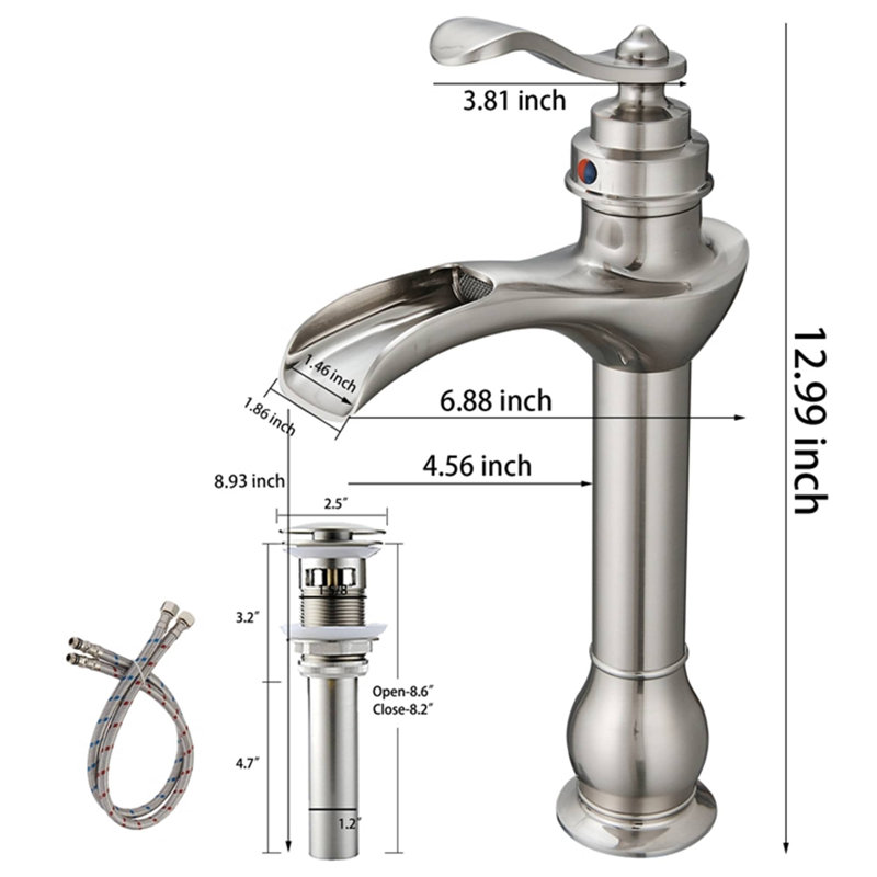 Single-handle Bathroom Faucet with Drain Assembly, Brushed Nickel