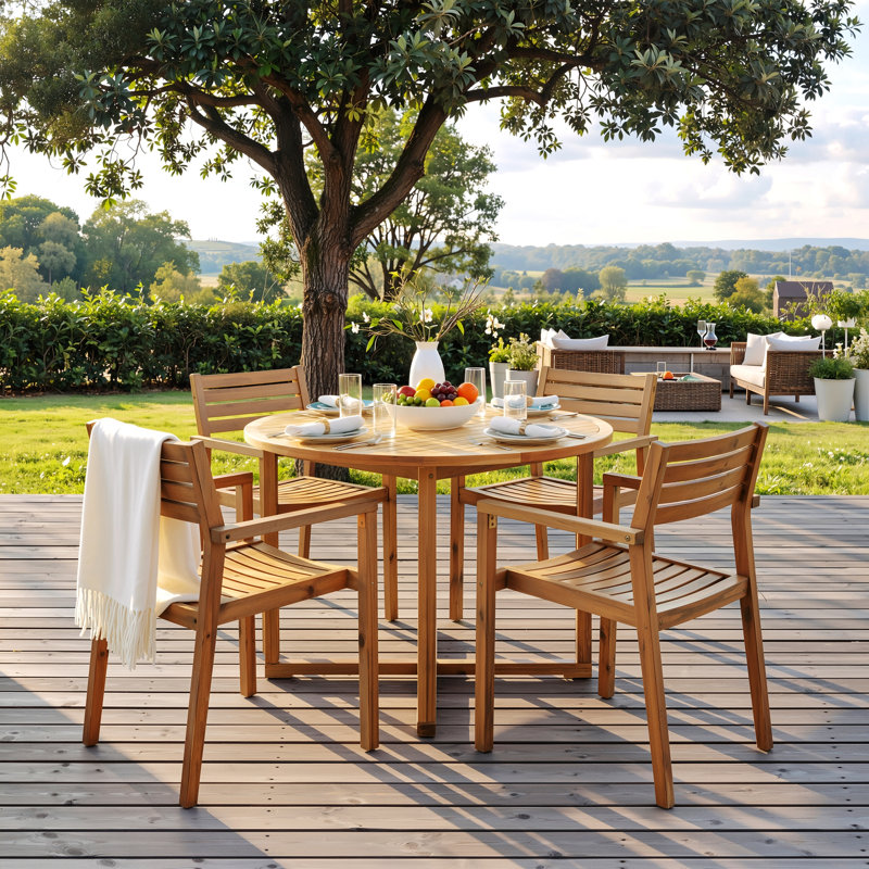 Ensemble repas d'extérieur 5 pièces avec 4 chaises en bois, Naturel