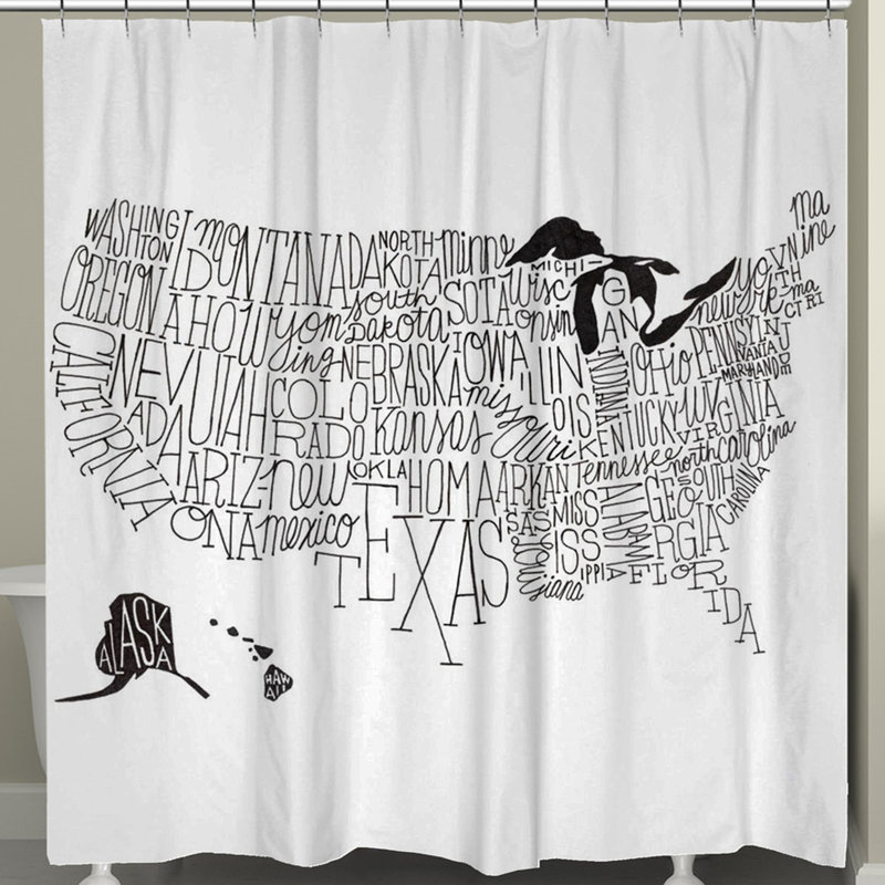 Hand Lettered US Map Black & White Shower Curtain By Laural Home