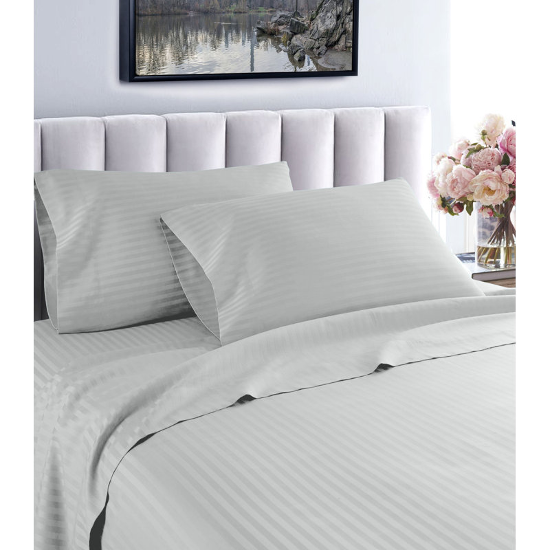 Fresh Home 1000 Thread Count Egyptian Quality Cotton Deep Pocket Dobby Stripe Sheet Set, Full, Cameo Rose