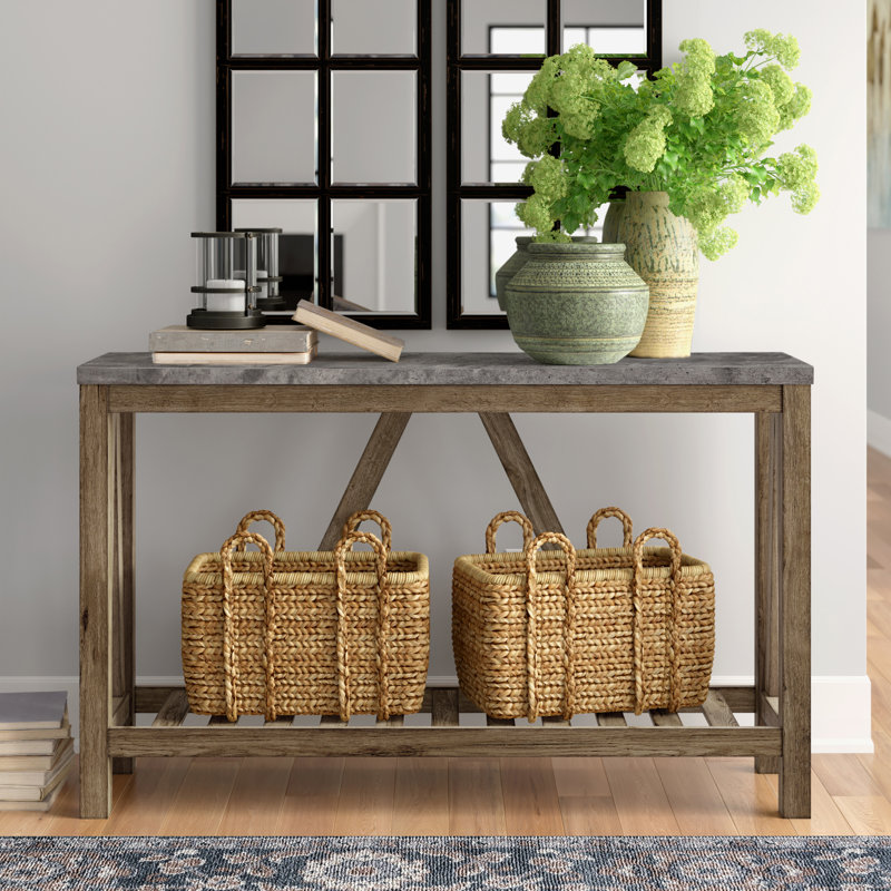 Rakira Modern Farmhouse Console Table, Dark Concrete