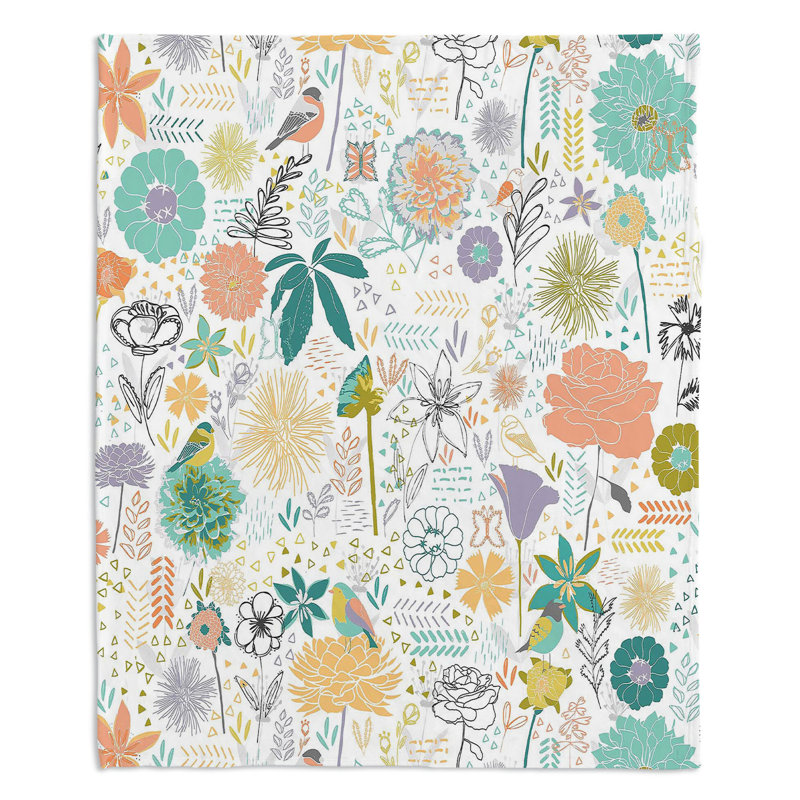 Couverture oiseaux et fleurs , 51 po x 60 po