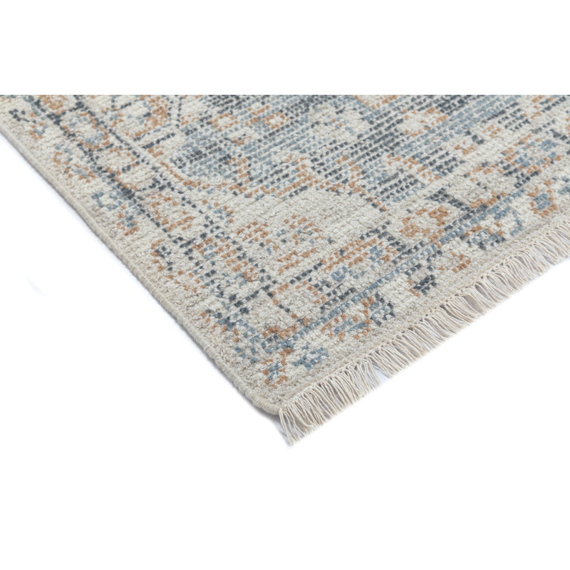 Cornice Classic Double Medallion Hand-Knotted Wool-Cotton Blend Area Rug - Blue