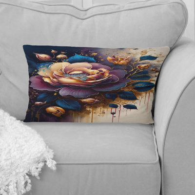Night Shade Rose Design V - Rose Printed Throw Pillow