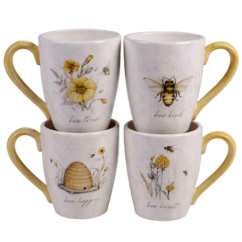 Bee Sweet Multicolor Ceramic Floral Dinnerware Set, Service for 4