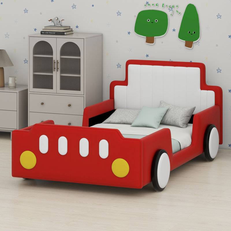 Structure de lit de voiture de course avec roulettes, Rouge
