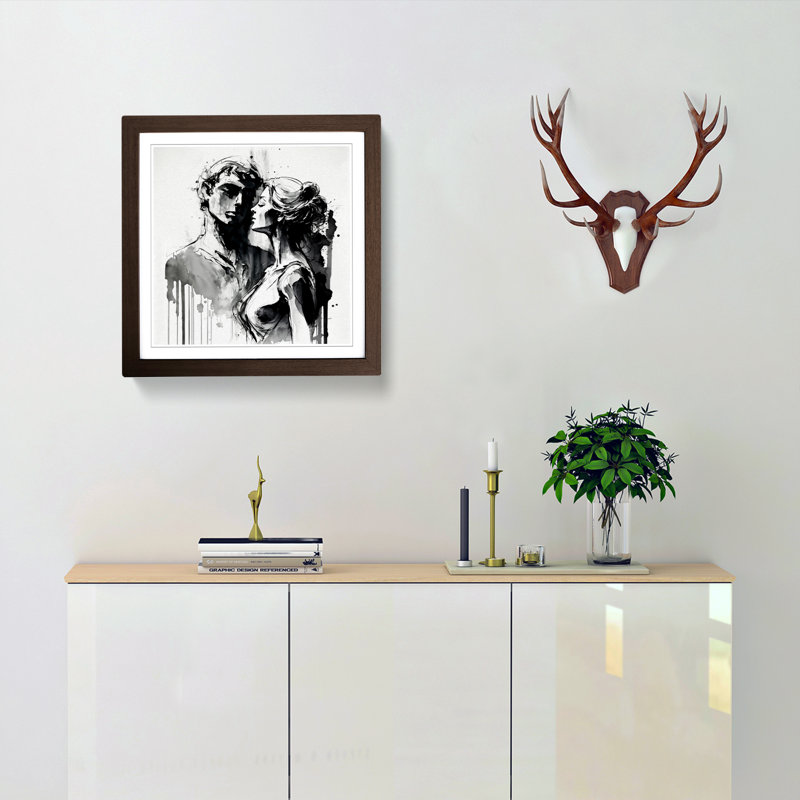 Lovers Ink Wash - Framed Print, Walnut