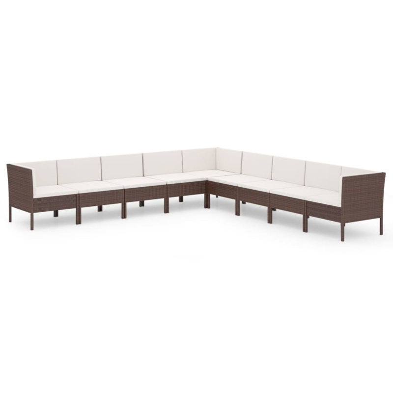 Fieldon 27.2" Wide Square Patio Sectional Set with Cushions, White, Brown