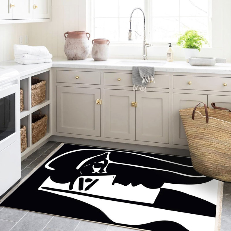 Tapis décoratif moderne à motif abstrait noir et blanc Barcelona Collection, Rectangle 4 pi 11,06 po x 9 pi 10,11 po