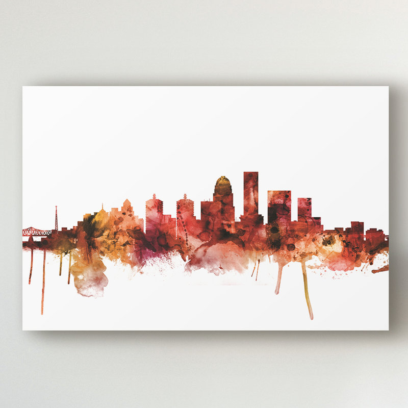 « louisville kentucky city horizon red », impression sur toile tendue, H 12 po x l 19 po x P 2 po