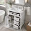 Meuble-lavabo de 24 po avec lavabo en céramique, structure en bois massif et armoire en panneau de fibres à densité moyenne, 1 porte, tiroir rabattable et 3 tiroirs, charnières à fermeture en douceur, tablette réglable, poignées argentées-455744759