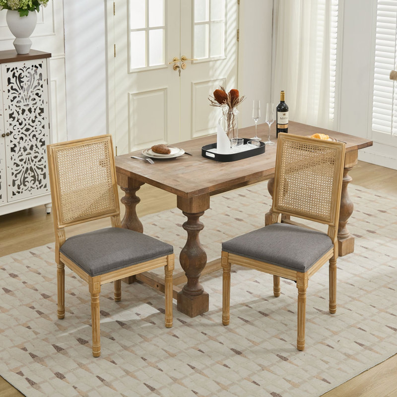 Ensemble de 2 chaises French Decor avec dossier carré en rotin, Gris, Gris