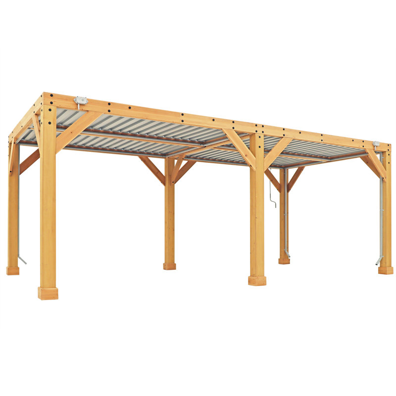 10' x 20' Meridian Louvered Pergola  Premium Cedar Wood Structure with Adjustable Aluminum Louvers and Built-In Gutter System for Outdoor Shade and Rain Protection