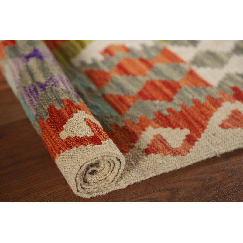 Tapis géométrique en laine à motif oriental kilim 3 x 4