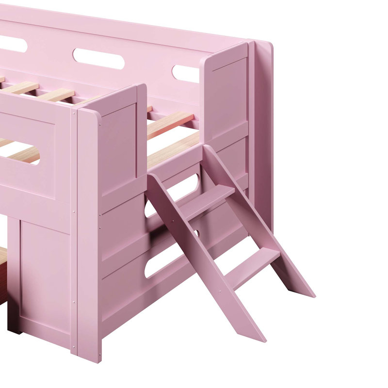 Lit plateforme en bois avec garde-corps et tiroir, rose, Lit simple, Rose