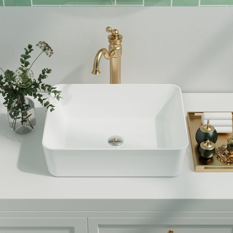 DeerValley 475mm x 375mm Ceramic Rectangular Countertop Basin Bathroom Sink, White