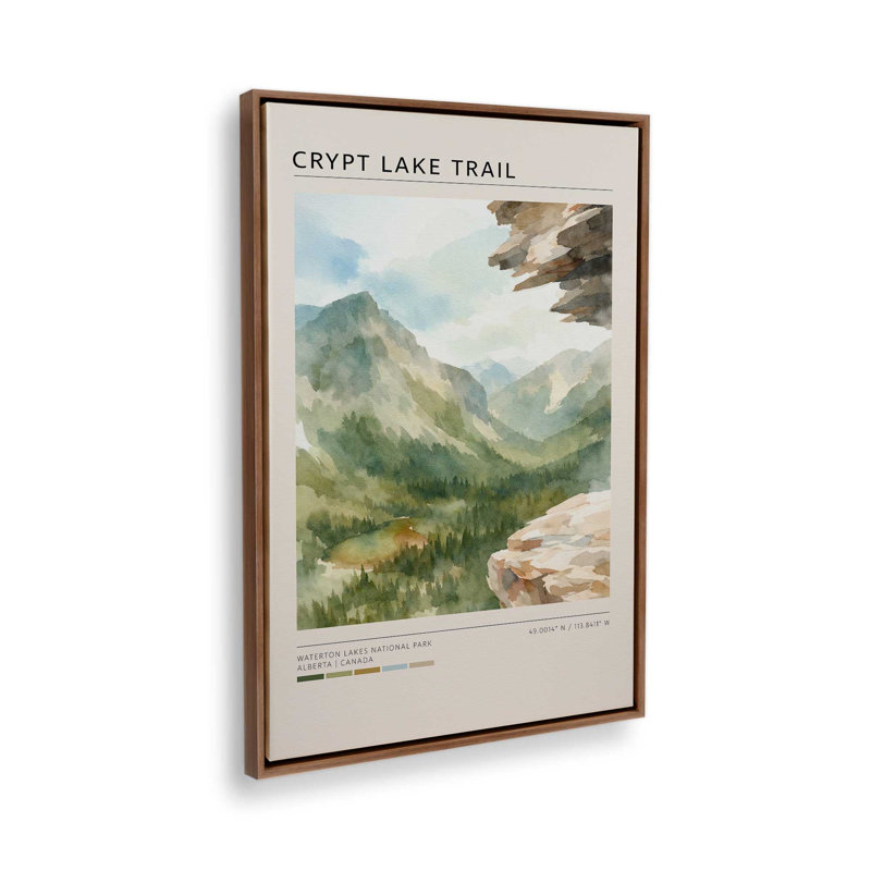 Crypt Lake Trail, reproduction d'art sur toile, 8 po x 12 po, Cadre flottant en noyer