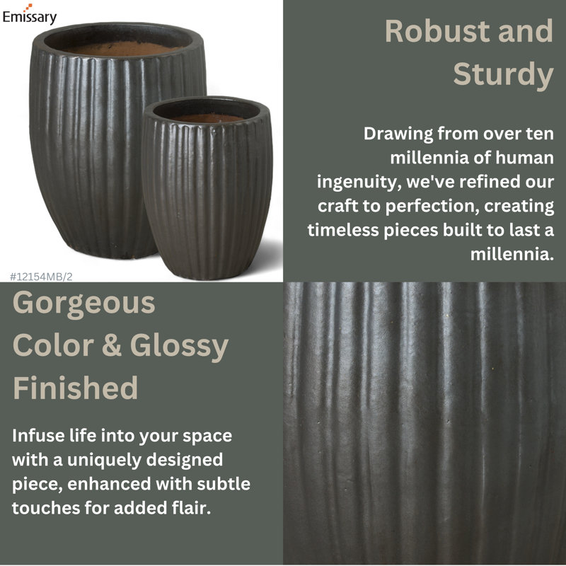 Hensler Handmade Ceramic Planter, Matte Black, 20" H x 16" W x 16" D