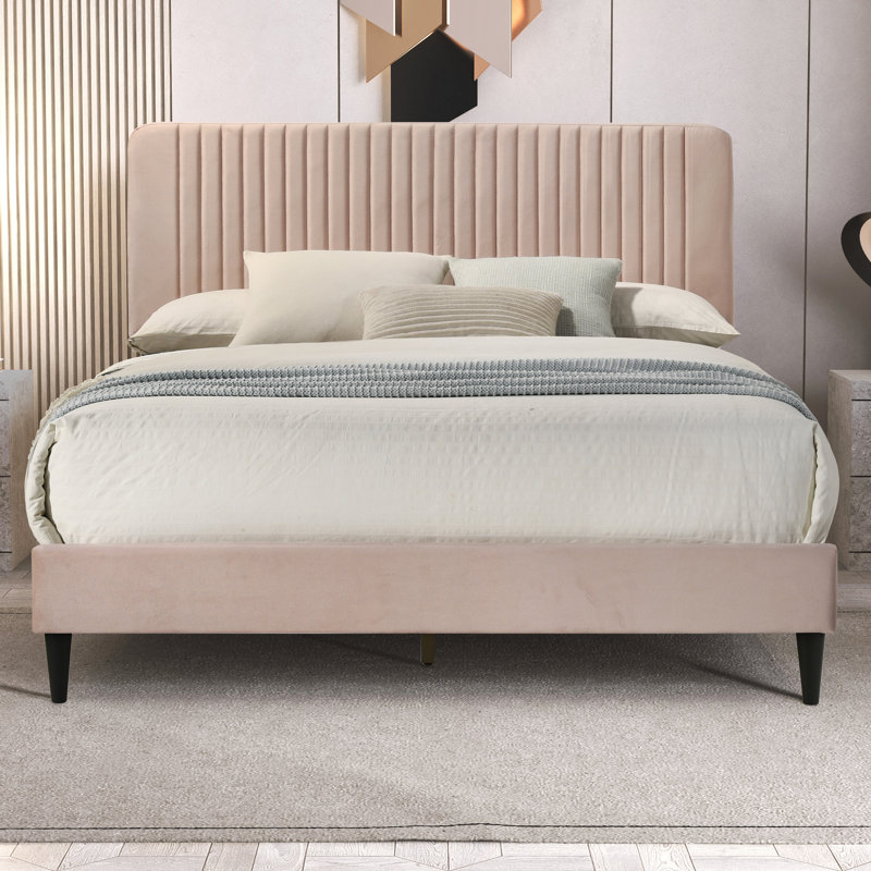 Melrose Upholstered Double (4'6) Bed, Champagne Pink
